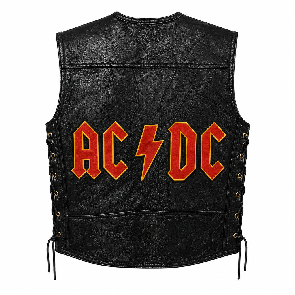 Chaleco de piel original más espaldera bordada ACDC