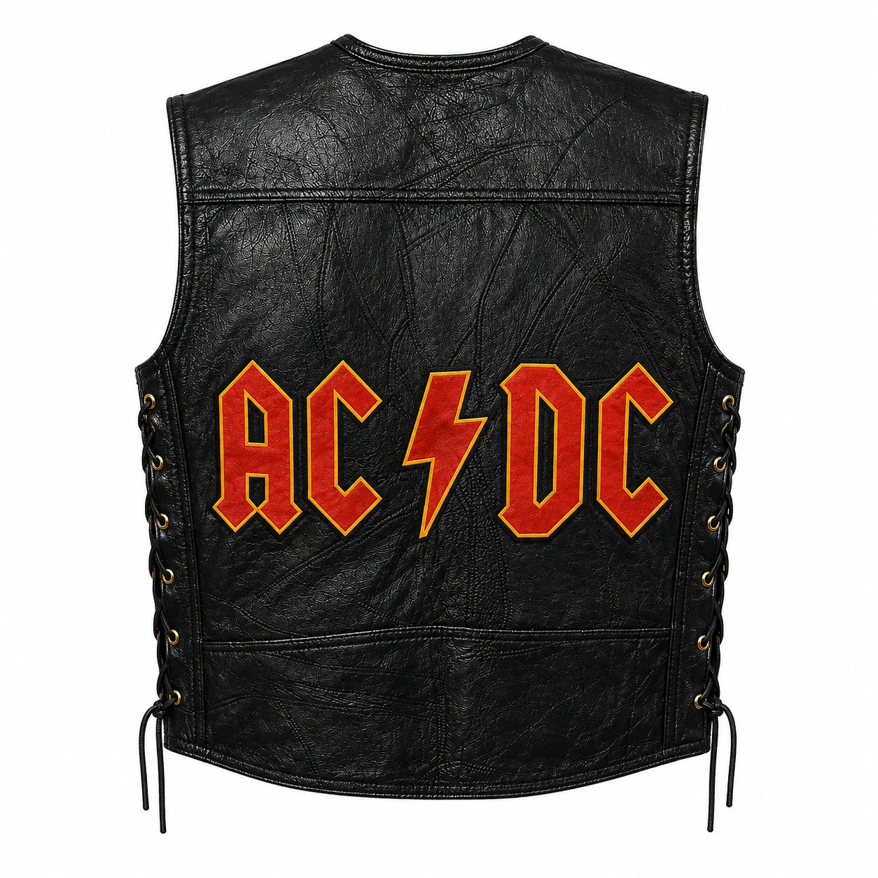Chaleco de piel original más espaldera bordada ACDC