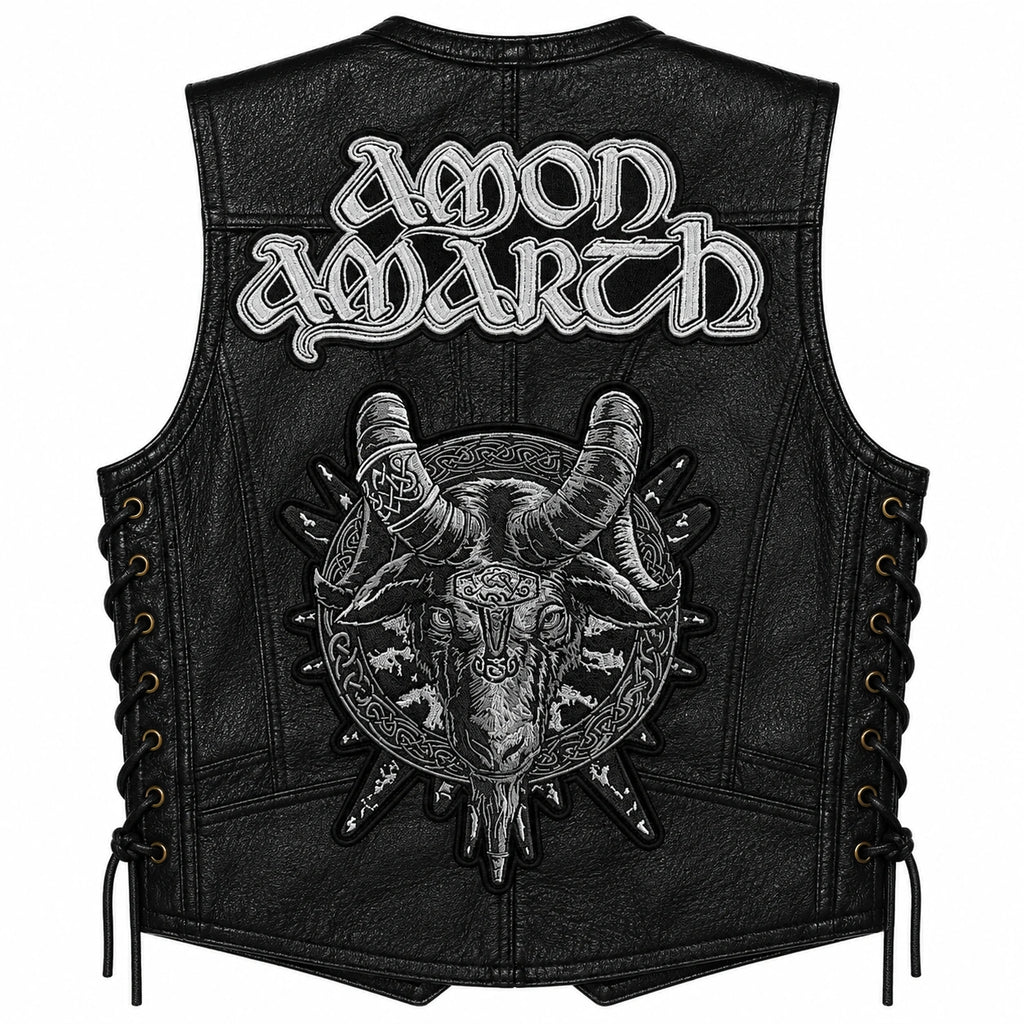 Chaleco de piel original más espaldera bordada AMON AMARTH