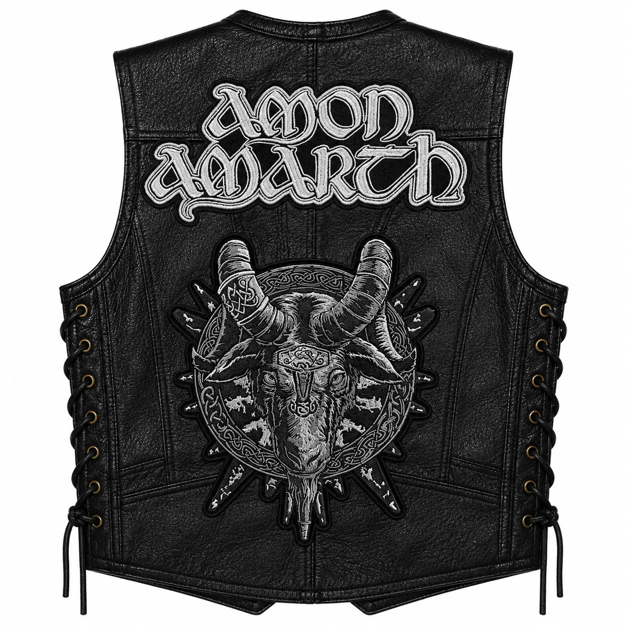 Chaleco de piel original más espaldera bordada AMON AMARTH