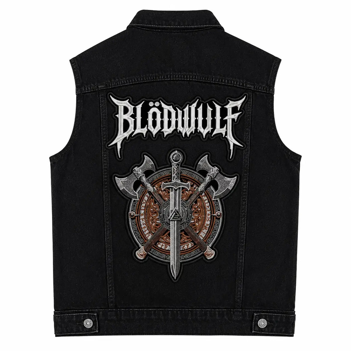 Chaleco de Mezclilla más Espaldera BLÜDWÜLF Blackened Crust Punk Thrash Metal