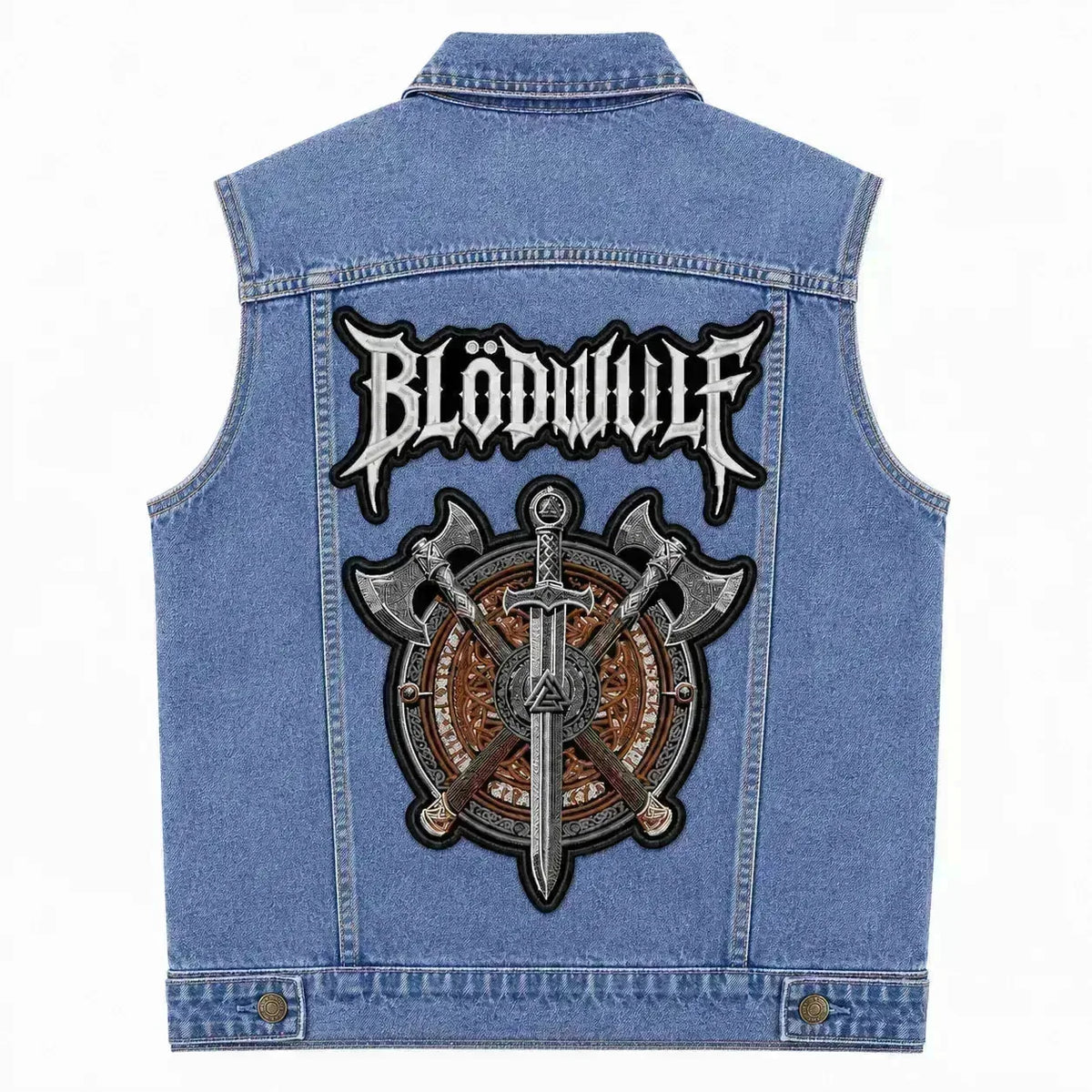 Chaleco de Mezclilla más Espaldera BLÜDWÜLF Blackened Crust Punk Thrash Metal