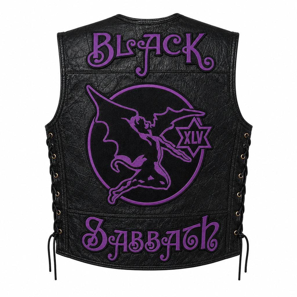 Chaleco de piel original más espaldera bordada BLACK SABBATH