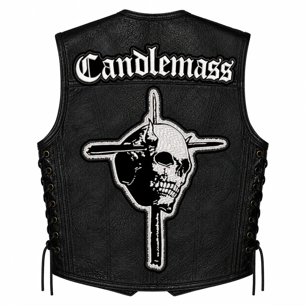 Chaleco de piel original más espaldera bordada CANDLEMASS Doom Metal