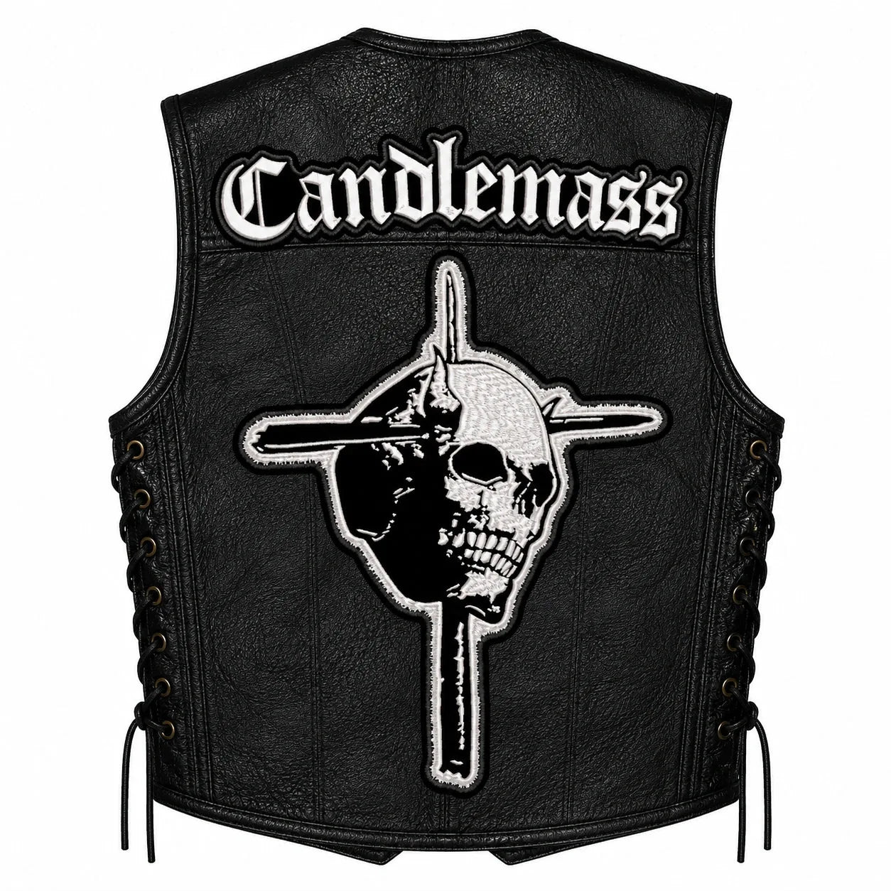 Chaleco de piel original más espaldera bordada CANDLEMASS Doom Metal