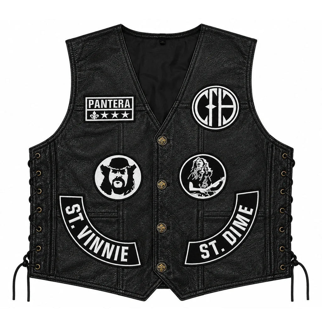 Chaleco de piel original más espaldera bordada PANTERA  Groove Metal