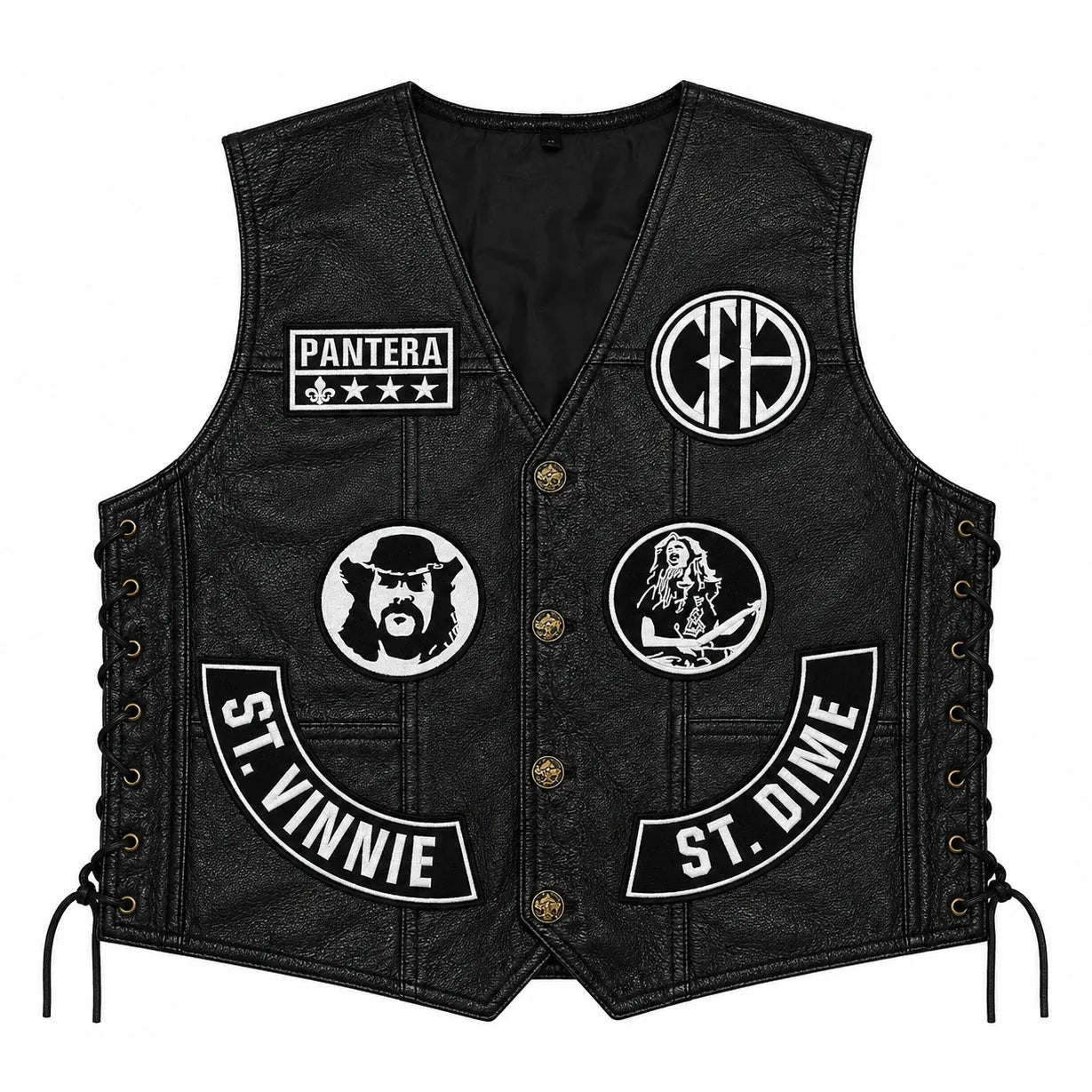 Chaleco de piel original más espaldera bordada PANTERA  Groove Metal