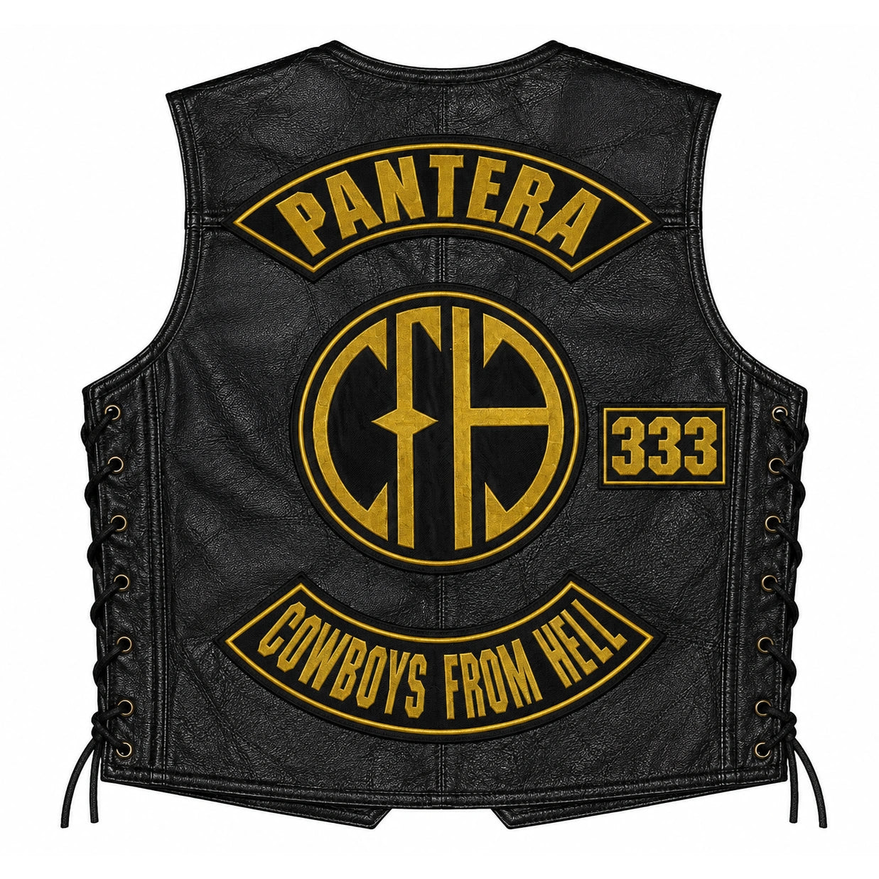 Chaleco de piel original más espaldera bordada PANTERA Groove Metal