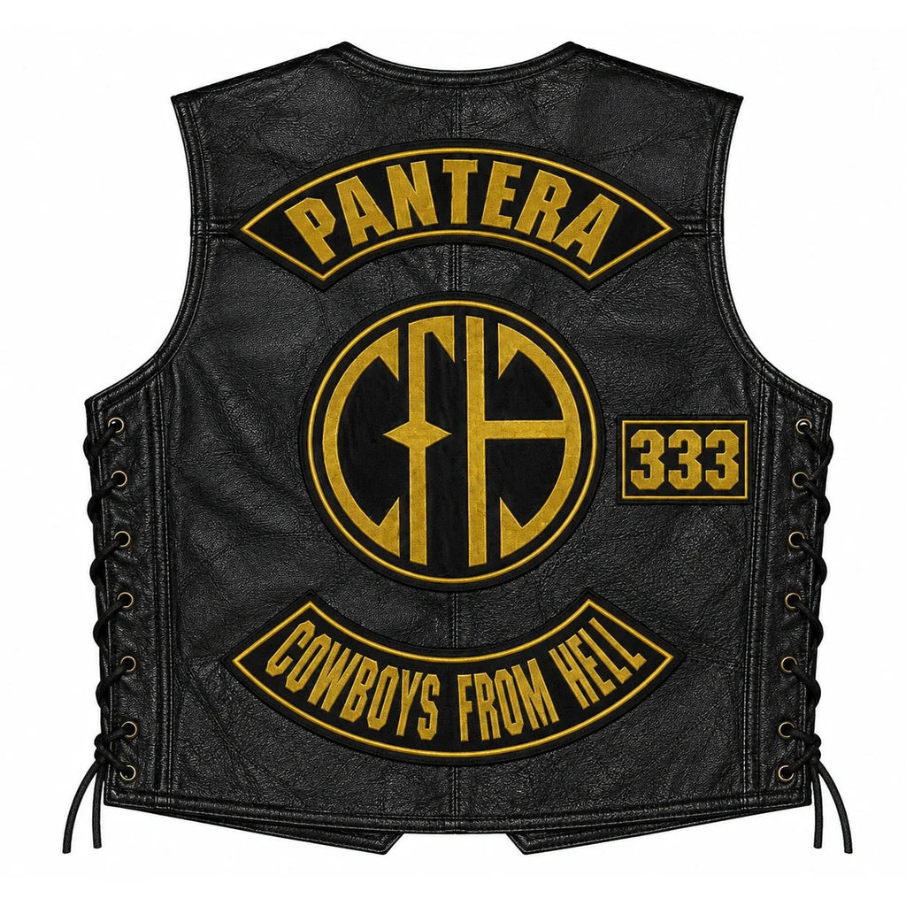 Chaleco de piel original más espaldera bordada PANTERA Groove Metal