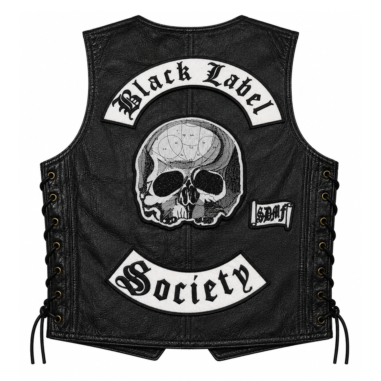 Chaleco de piel original más espaldera bordada BLACK LABEL Metal