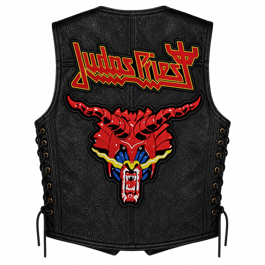 Chaleco de piel original más espaldera bordada JUDAS PRIEST
