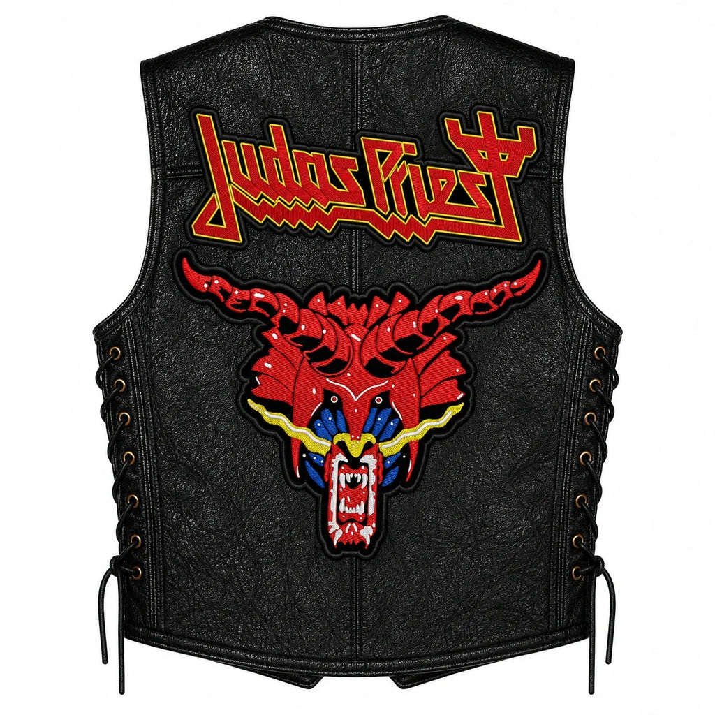 Chaleco de piel original más espaldera bordada JUDAS PRIEST Heavy Metal
