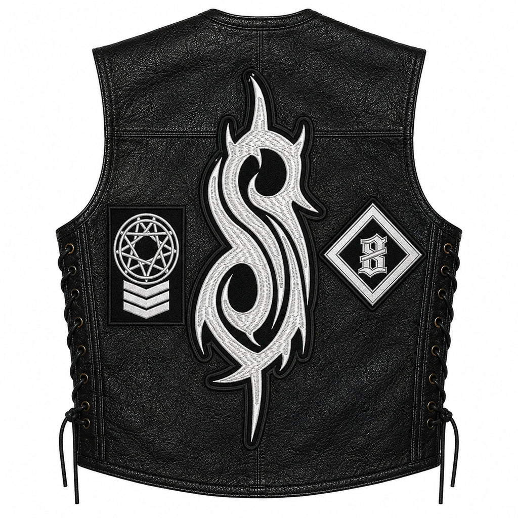 Chaleco de piel original más espaldera bordada SLIPKNOT