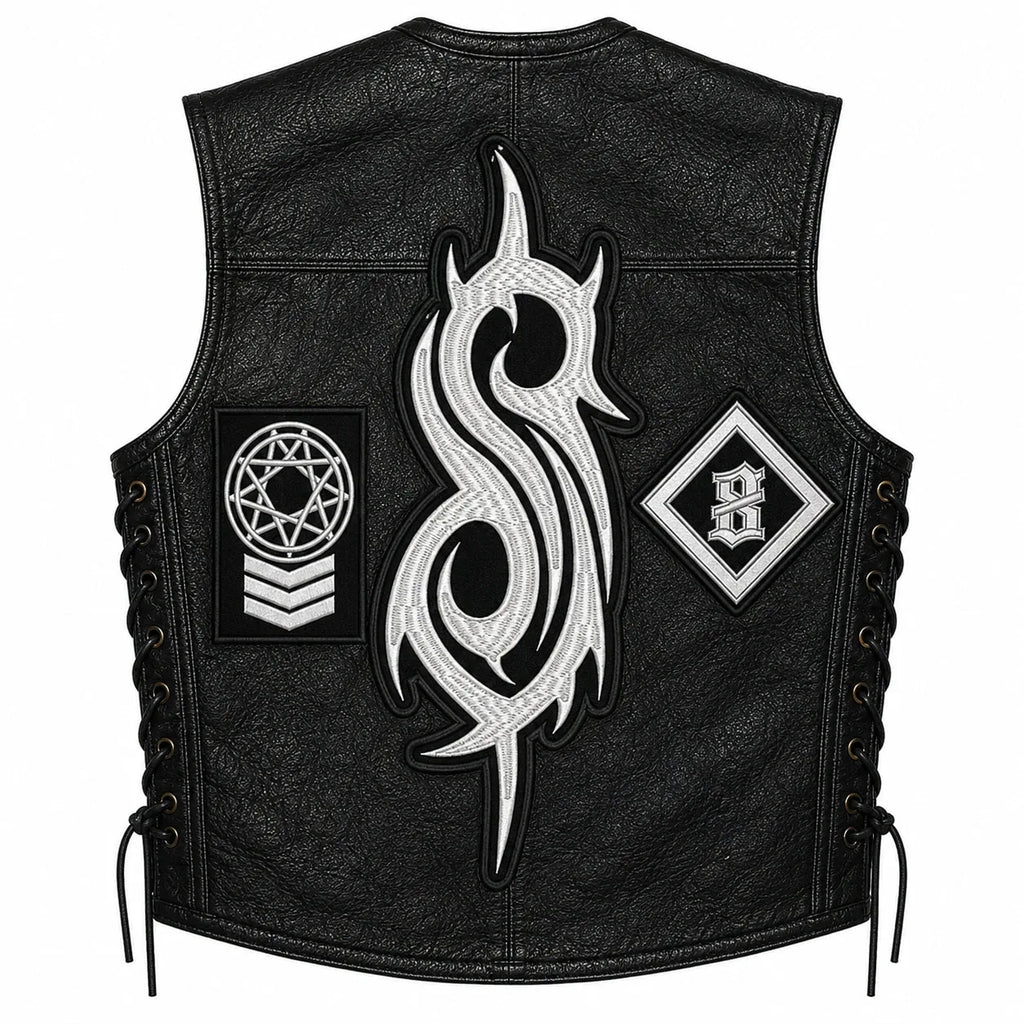 Chaleco de piel original más espaldera bordada SLIPKNOT B Death Metal