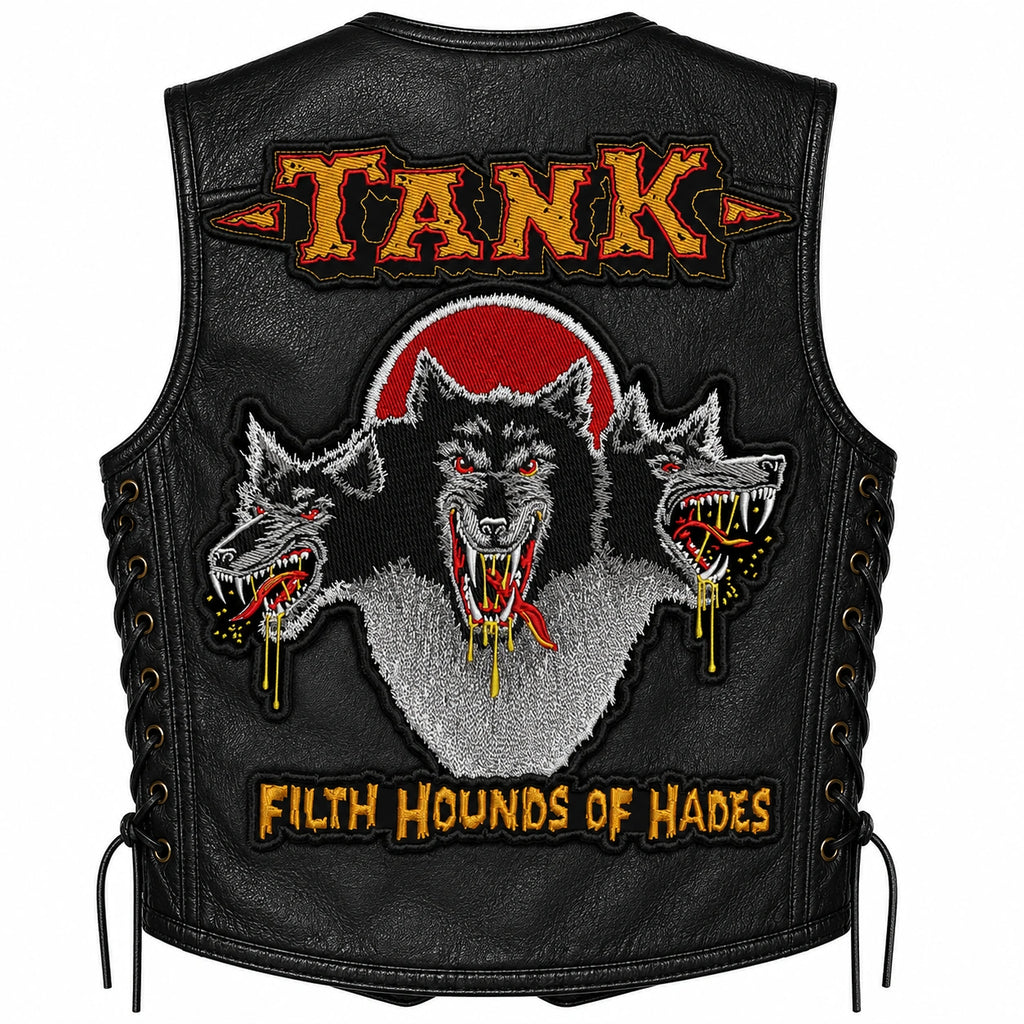 Chaleco de piel original más espaldera bordada TANK