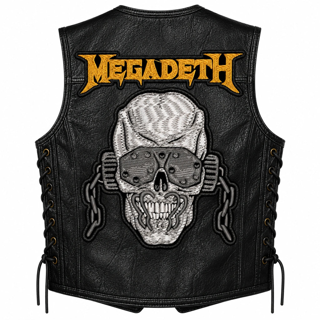 Chaleco de piel original más espaldera bordada MEGADETH C