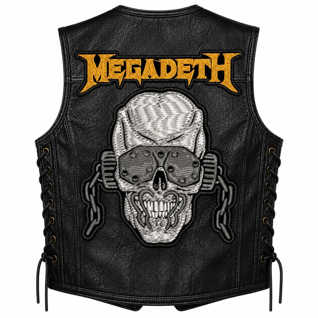 Chaleco de piel original más espaldera bordada MEGADETH C Thrash Metal