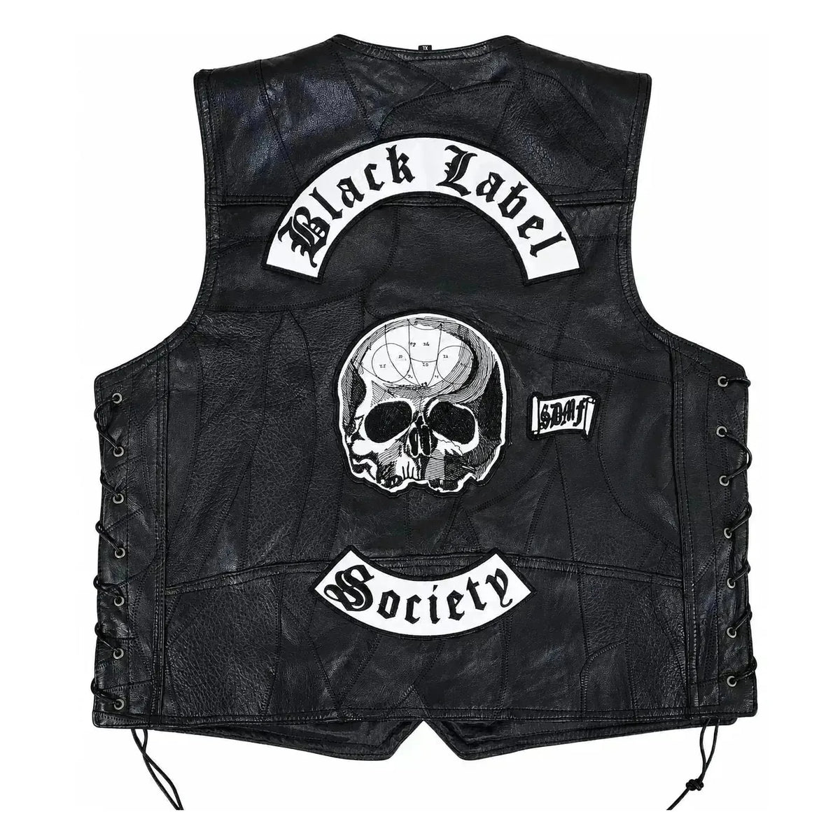Chaleco de piel original más espaldera bordada BLACK LABEL Metal