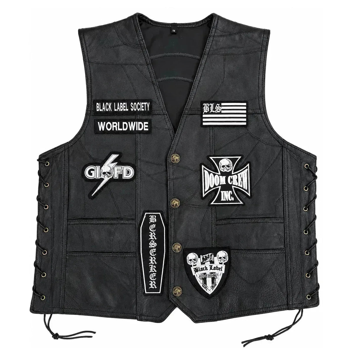 Chaleco de piel original más espaldera bordada BLACK LABEL Metal