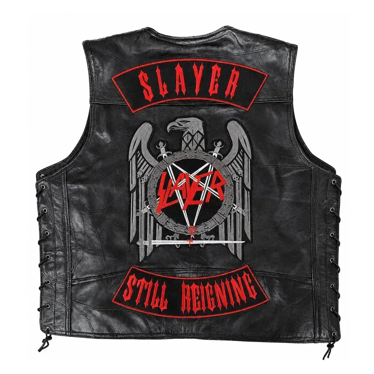 Chaleco de piel original más espaldera bordada SLAYER G STILL REIGNING Thrash Metal
