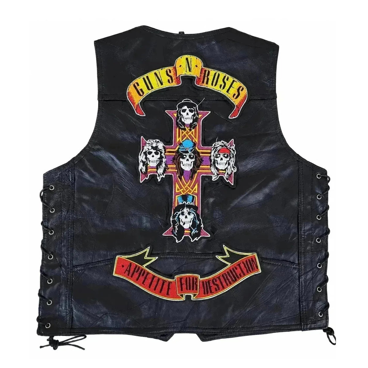 Chaleco de piel original más espaldera bordada GUNS N ROSES Hard Rock