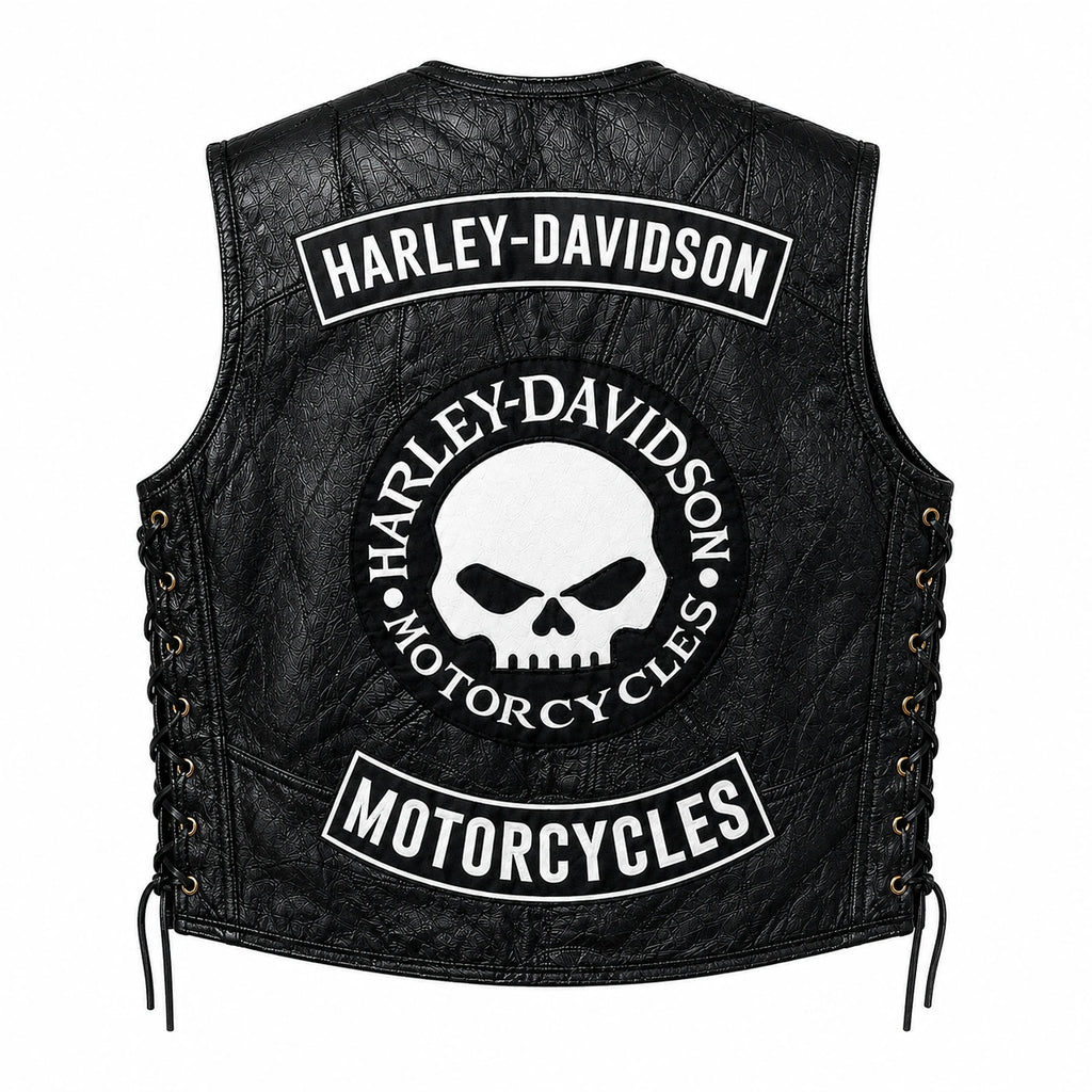 Chaleco de piel original más espaldera bordada HARLEY DAVIDSON
