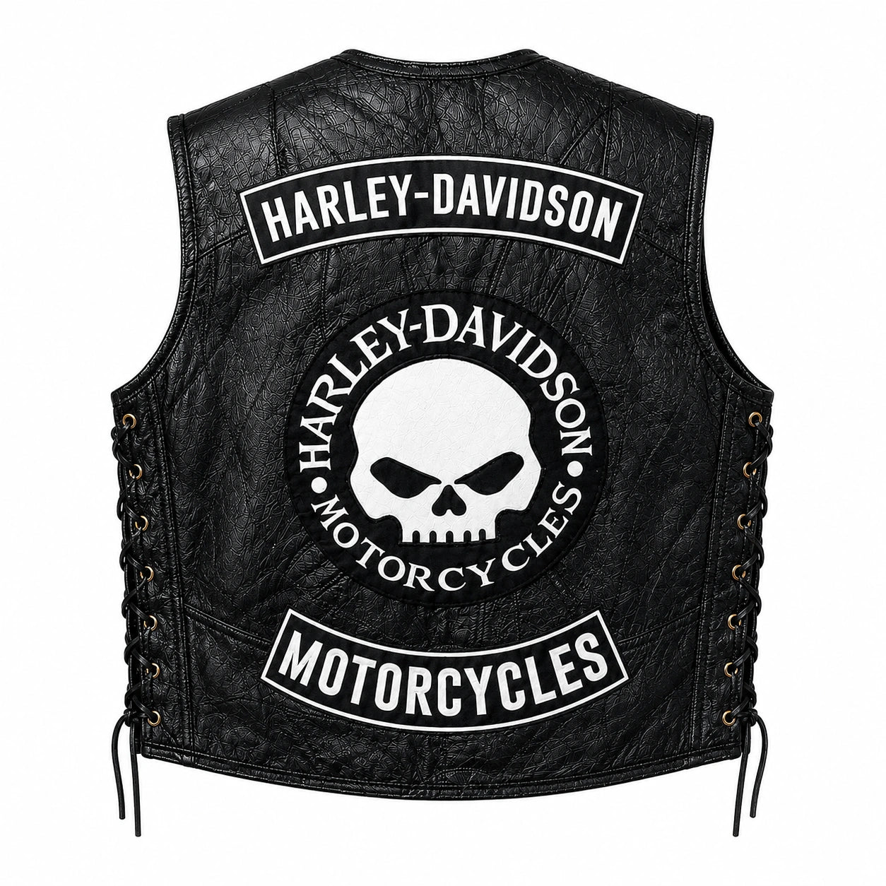 Chaleco de piel original más espaldera bordada HARLEY DAVIDSON