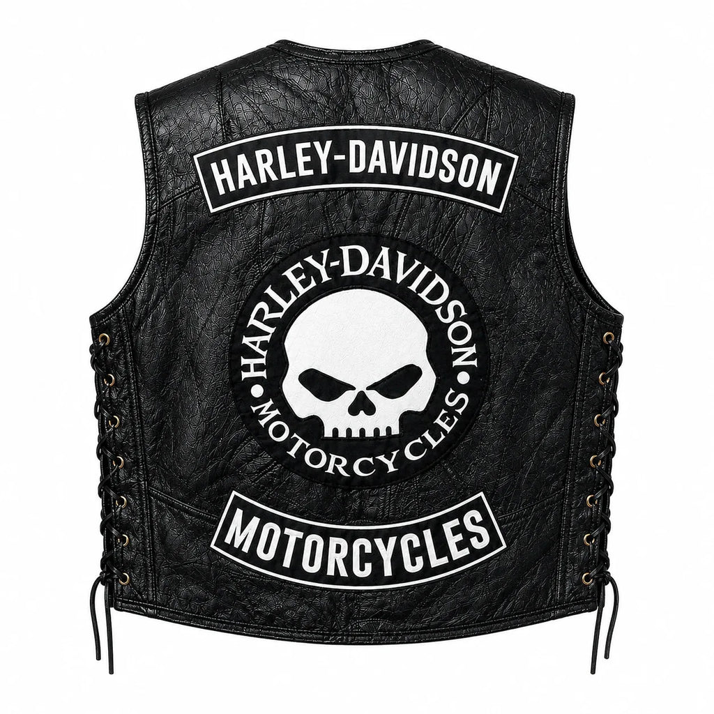 Chaleco de piel original más espaldera bordada HARLEY DAVIDSON