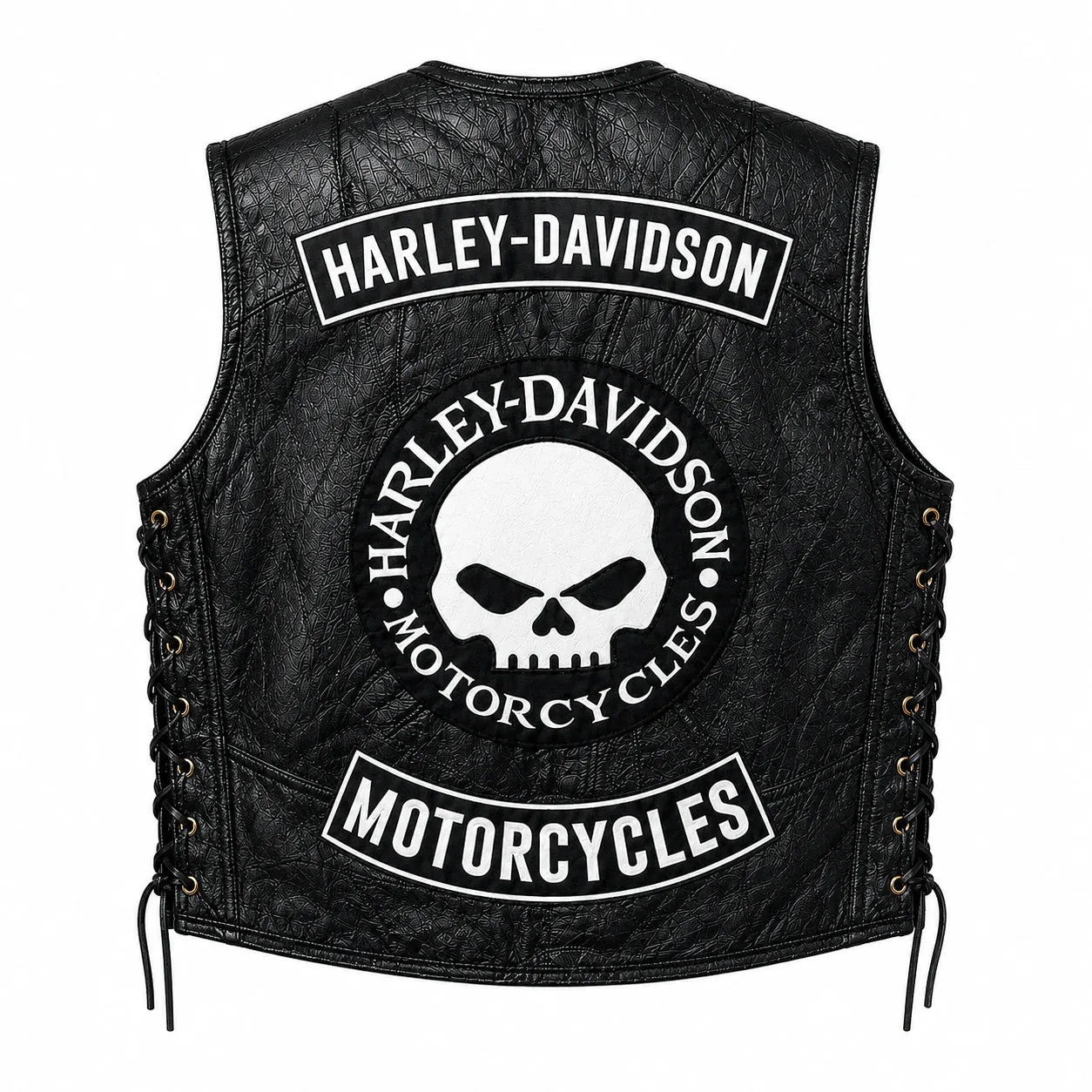 Chaleco de piel original más espaldera bordada HARLEY DAVIDSON