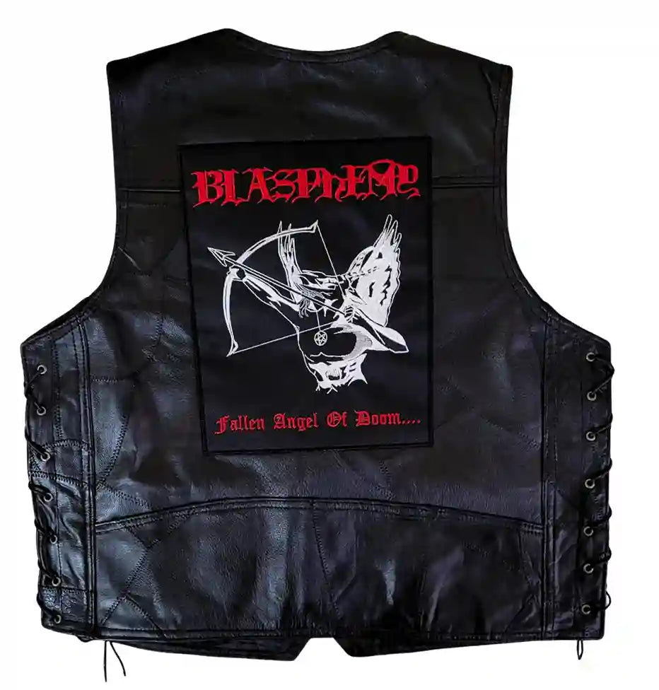 Chaleco de piel original más espaldera bordada Blasphemy Black Metal