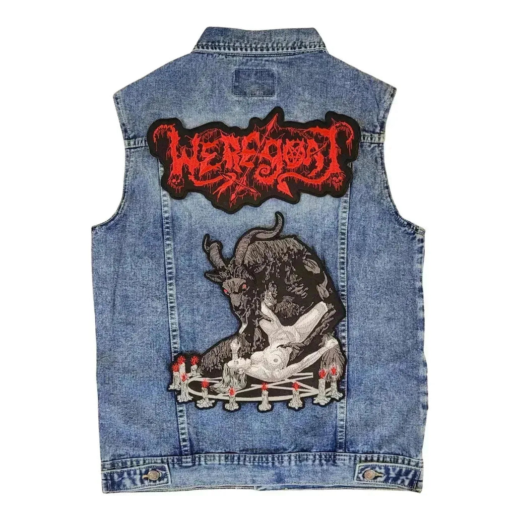 Chaleco de mezclilla más espaldera bordada R WEREGOAT Black/Death Metal