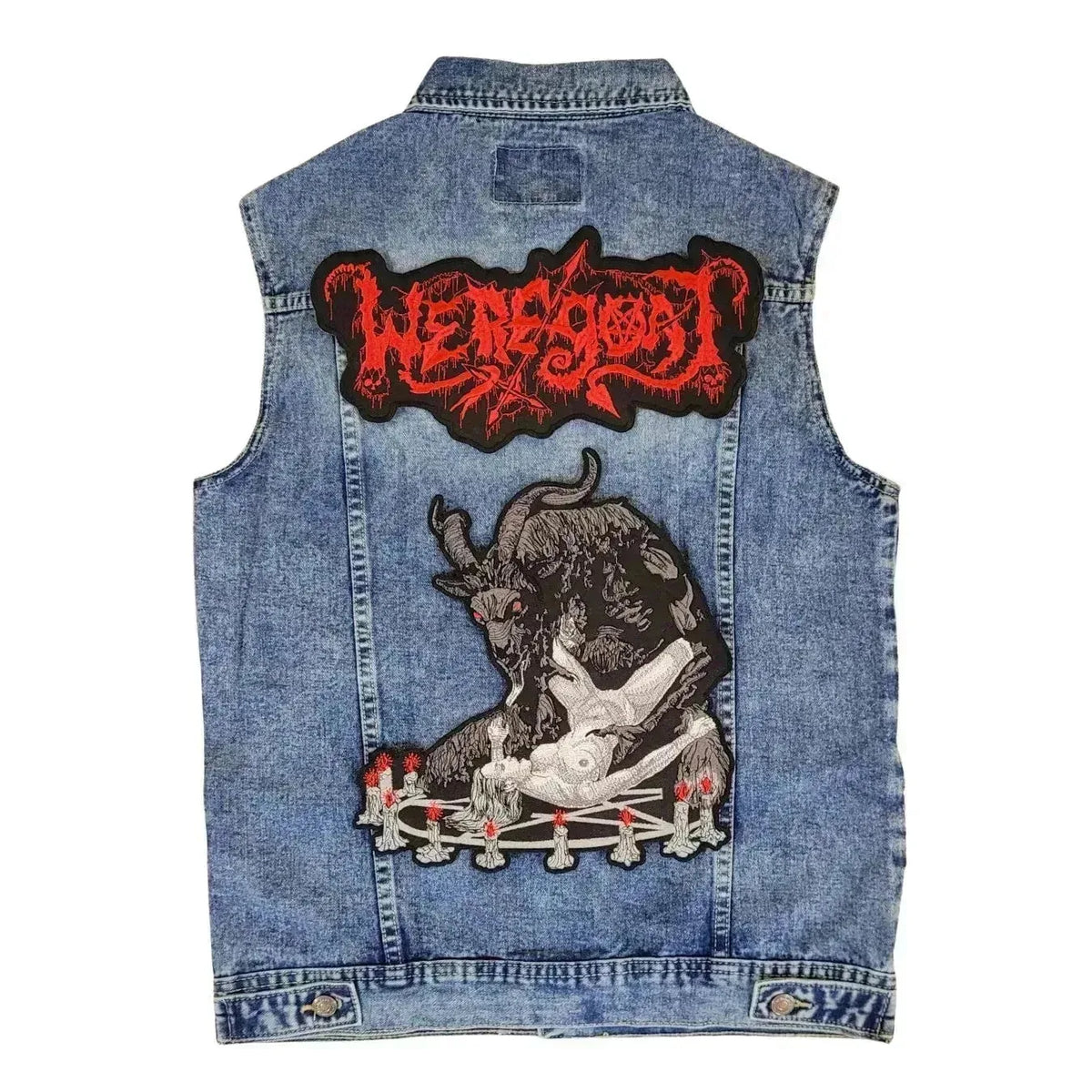 Chaleco de mezclilla más espaldera bordada R WEREGOAT Black/Death Metal