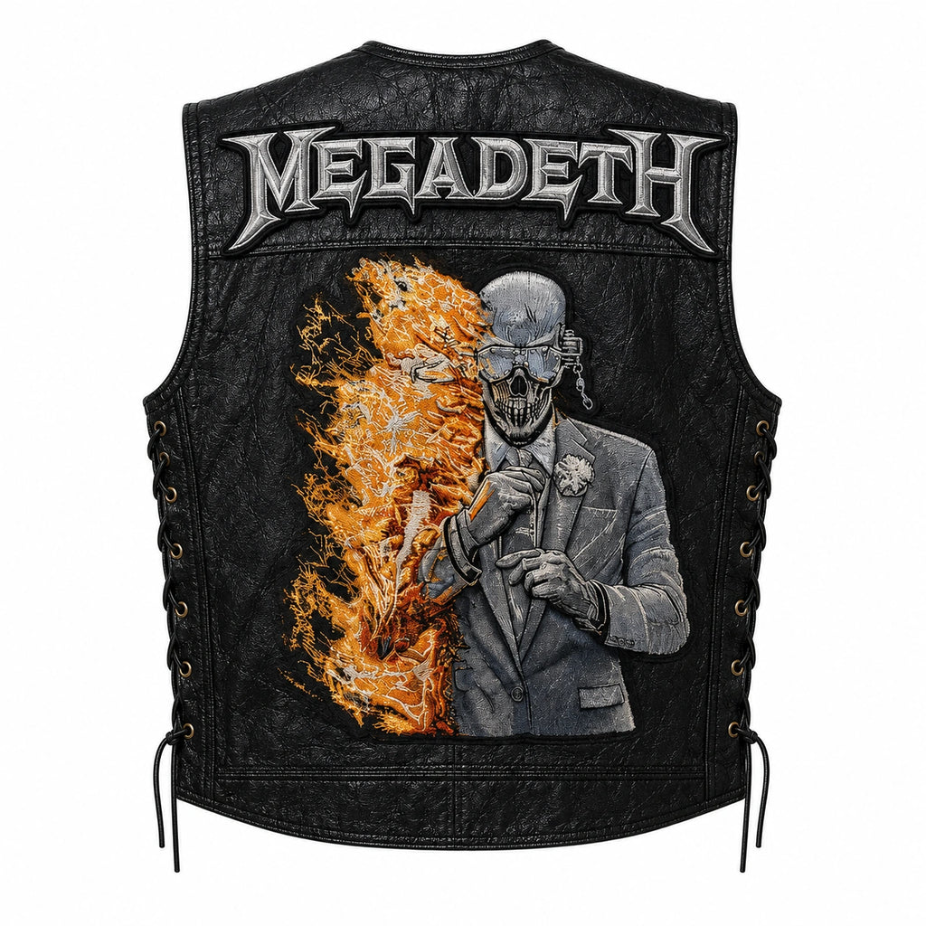 Chaleco de piel original más espaldera bordada MEGADETH