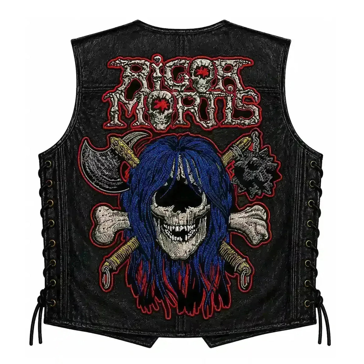 Chaleco de piel original más espaldera bordada RIGOR MORTIS Thrash Metal
