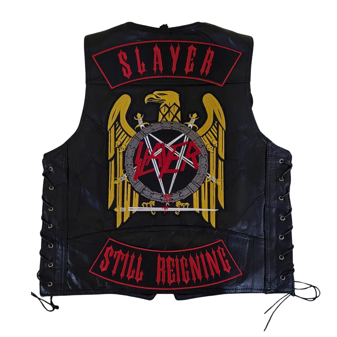 Chaleco de piel original más espaldera bordada SLAYER D STILL REIGNING Thrash Metal