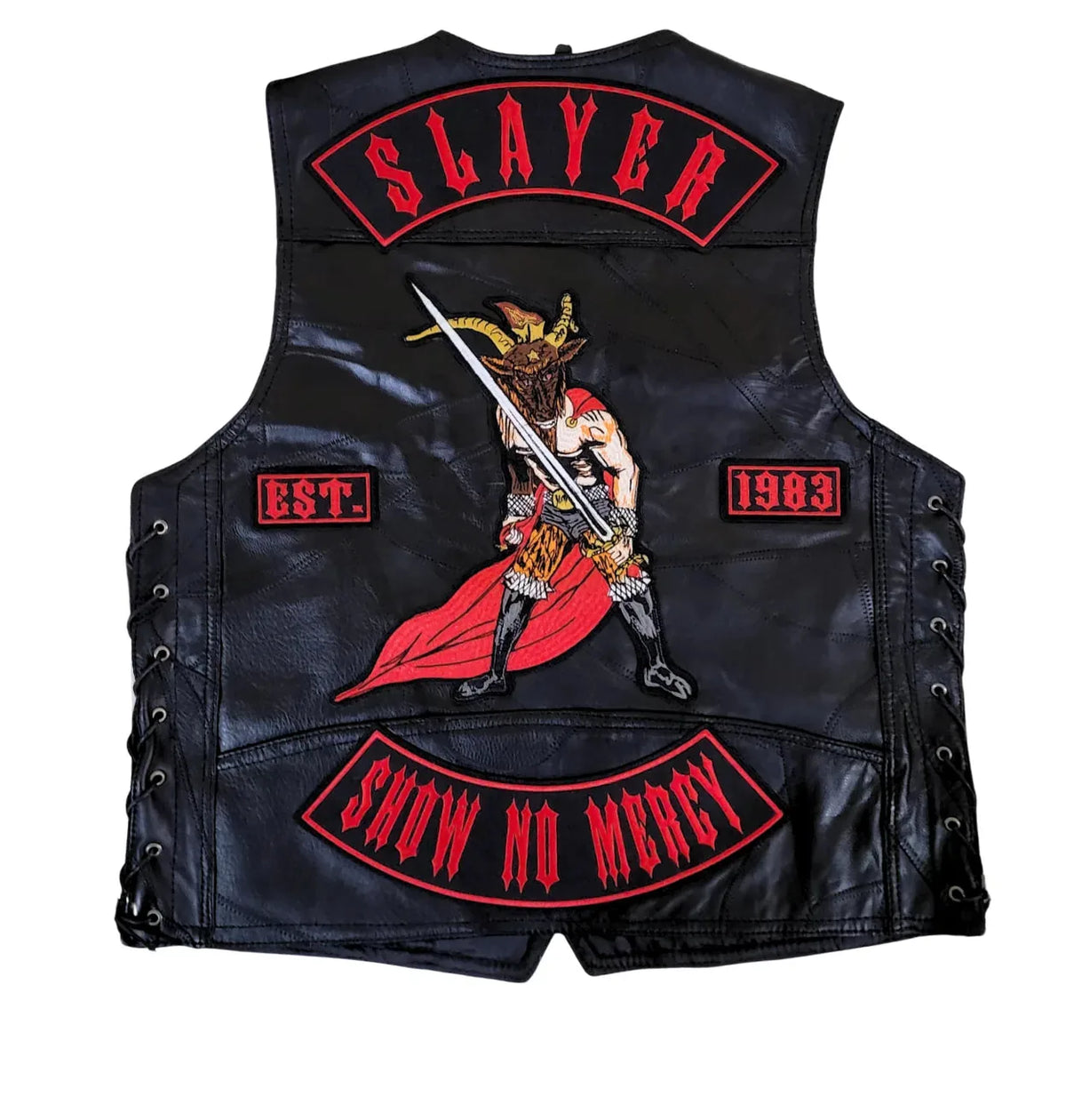 Chaleco de piel original más espaldera bordada SLAYER D STILL REIGNING Thrash Metal
