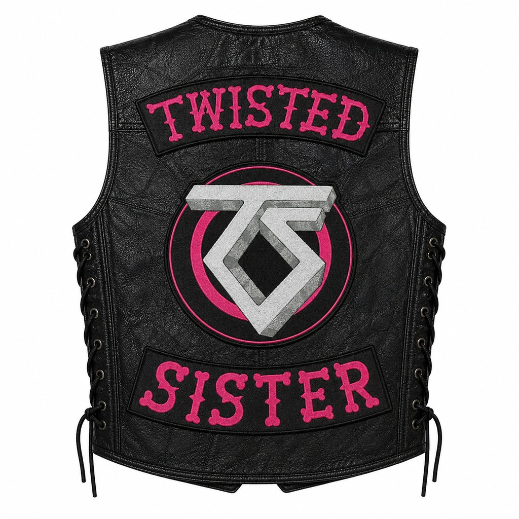 Chaleco de piel original más espaldera bordada TWISTED SISTER