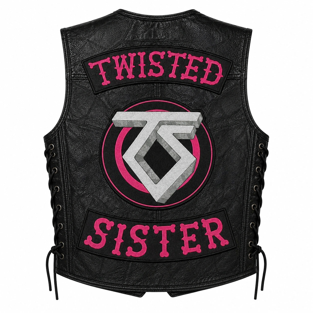 Chaleco de piel original más espaldera bordada TWISTED SISTER