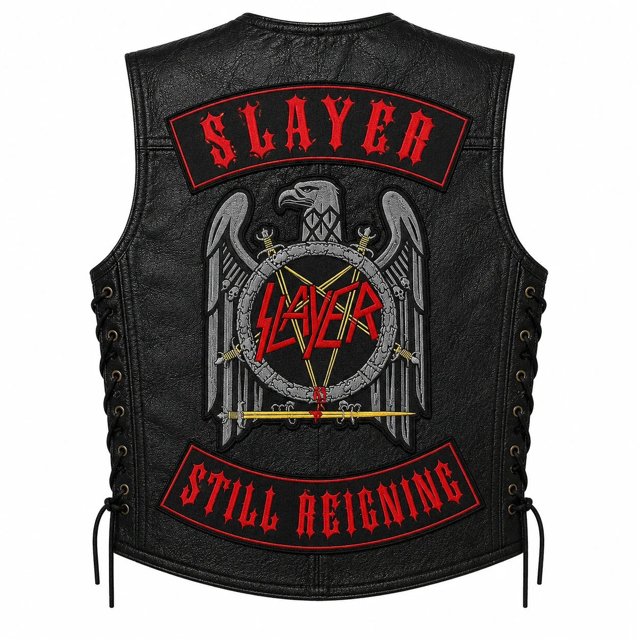 Chaleco de piel original más espaldera bordada SLAYER STILL REIGNING Thrash Metal