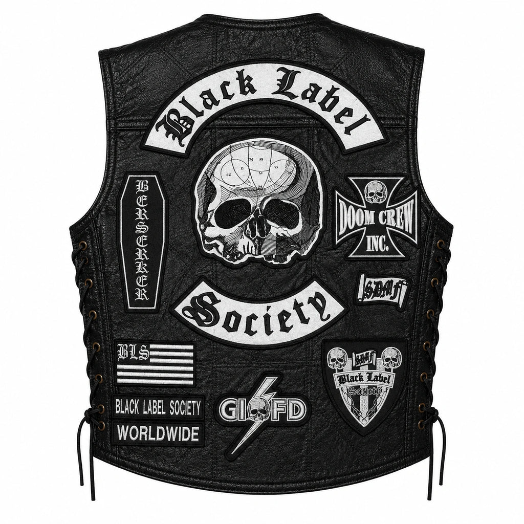 Chaleco de piel original más espaldera bordada BLACK LABEL