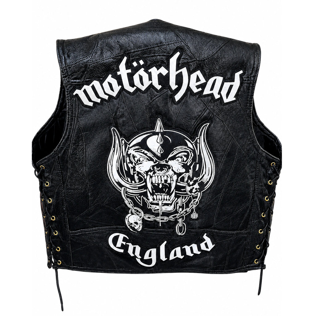 Chaleco de piel original más espaldera bordada MOTORHEAD