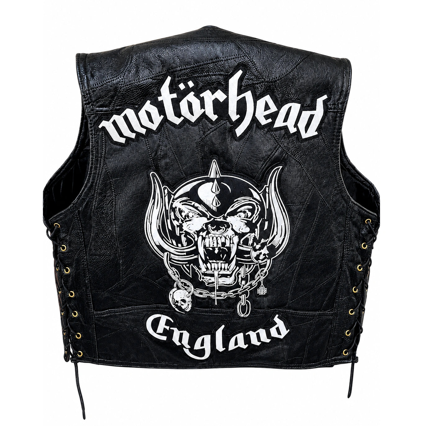 Chaleco de piel original más espaldera bordada MOTORHEAD