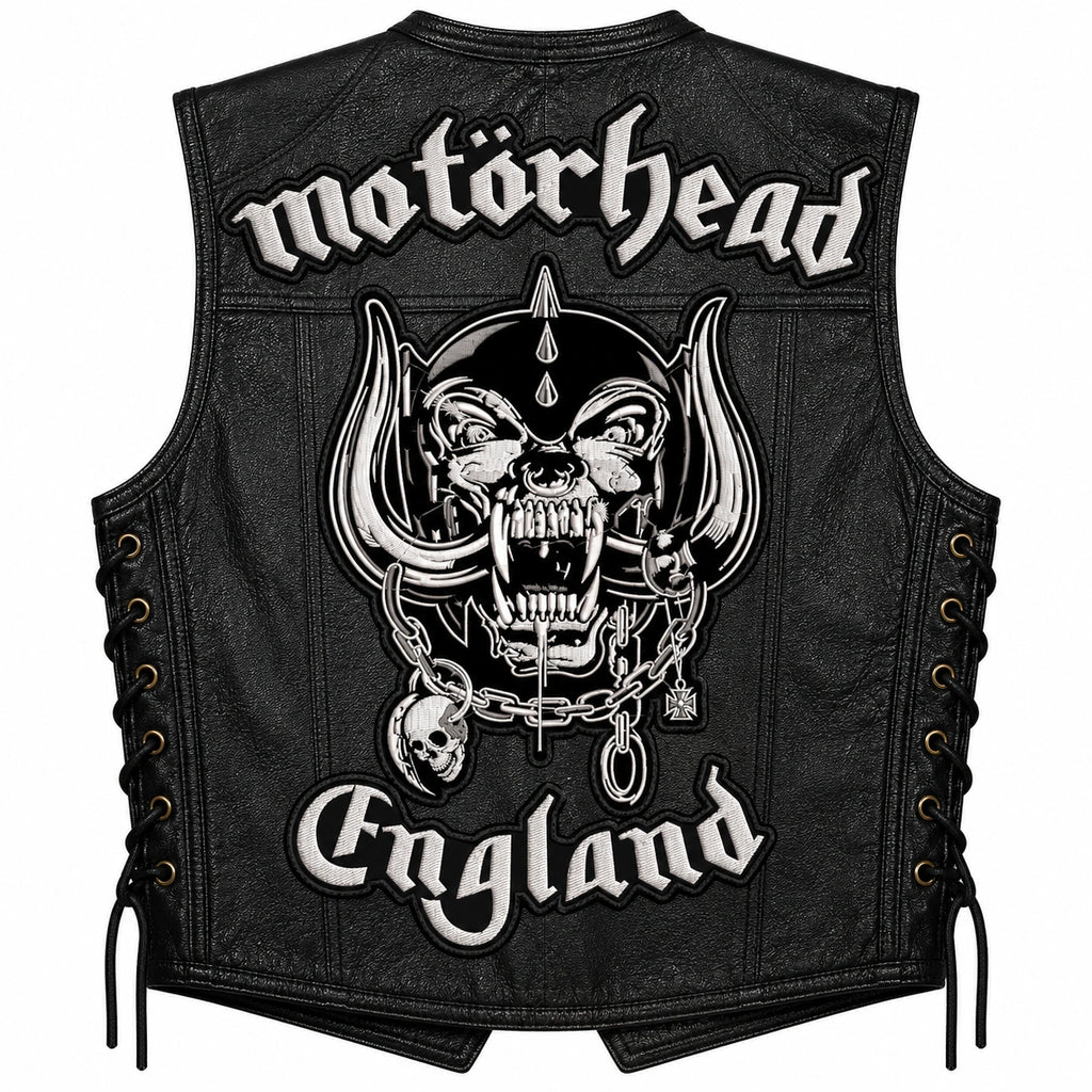 Chaleco de piel original más espaldera bordada MOTORHEAD G. B.