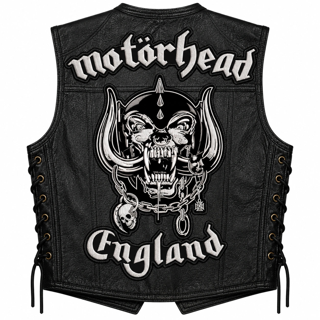 Chaleco de piel original más espaldera bordada MOTORHEAD G. B.