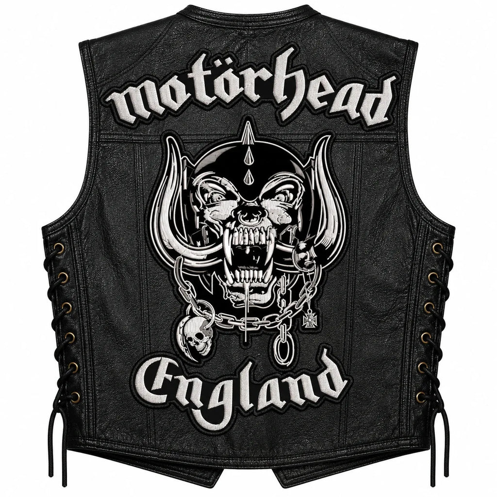 Chaleco de piel original más espaldera bordada MOTORHEAD G. B. Heavy Metal
