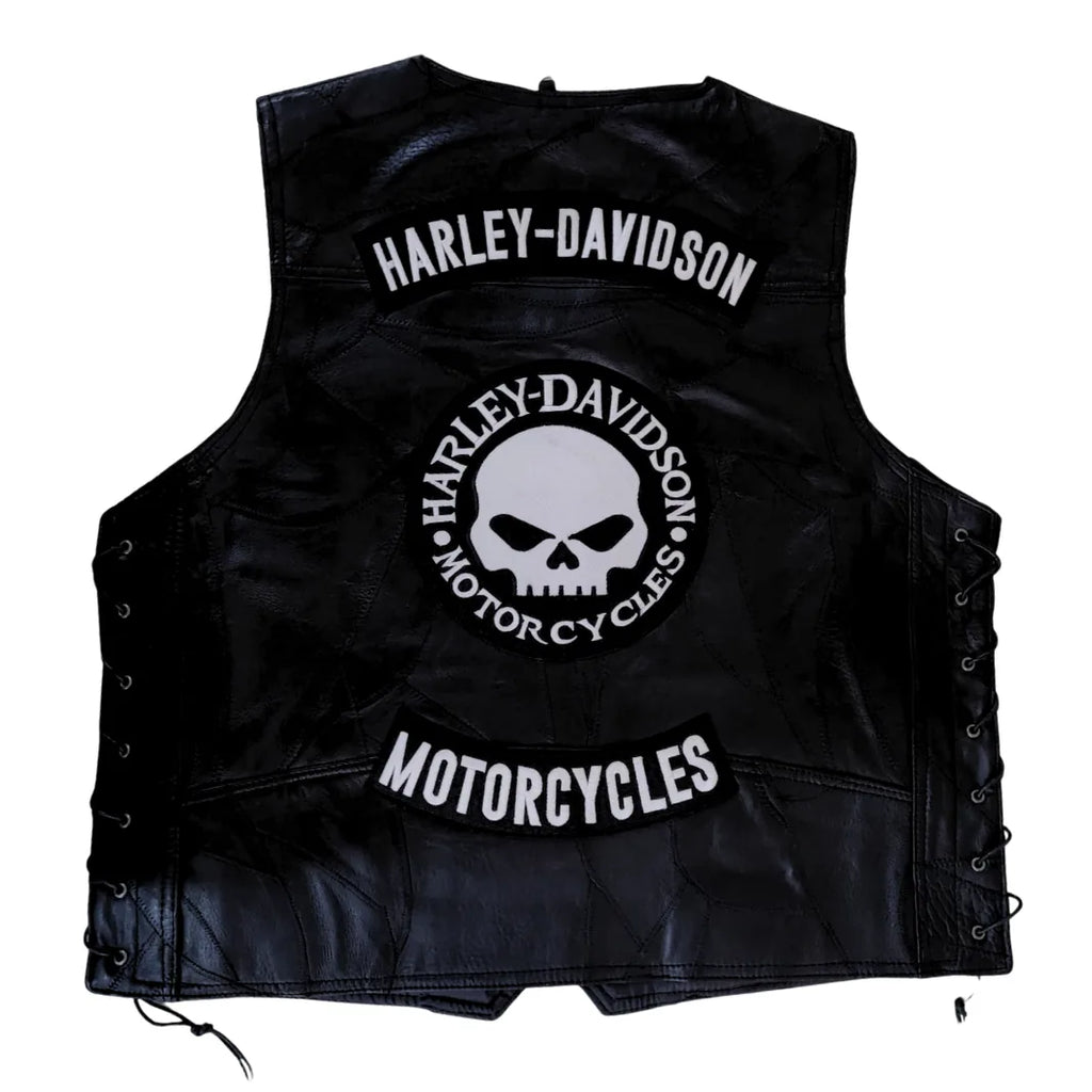 Chaleco de piel original más espaldera bordada HARLEY DAVIDSON