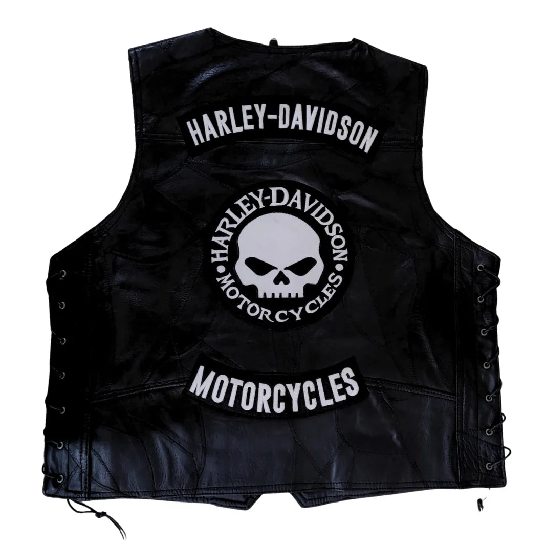 Chaleco de piel original más espaldera bordada HARLEY DAVIDSON