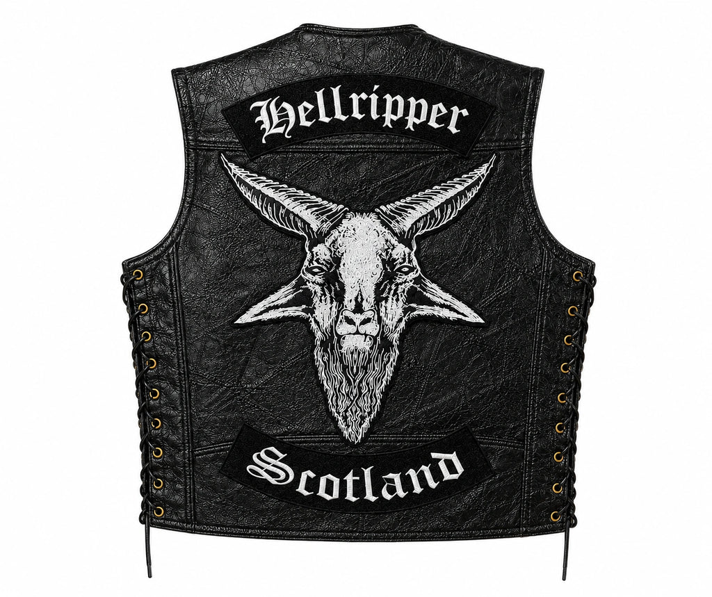 Chaleco de piel original más espaldera bordada HELLRIPPER