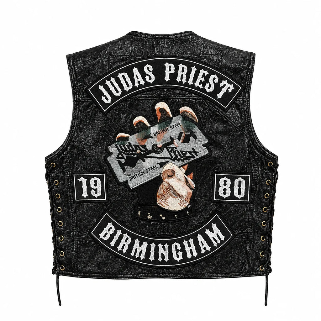 Chaleco de piel original más espaldera bordada JUDAS PRIEST Heavy Metal