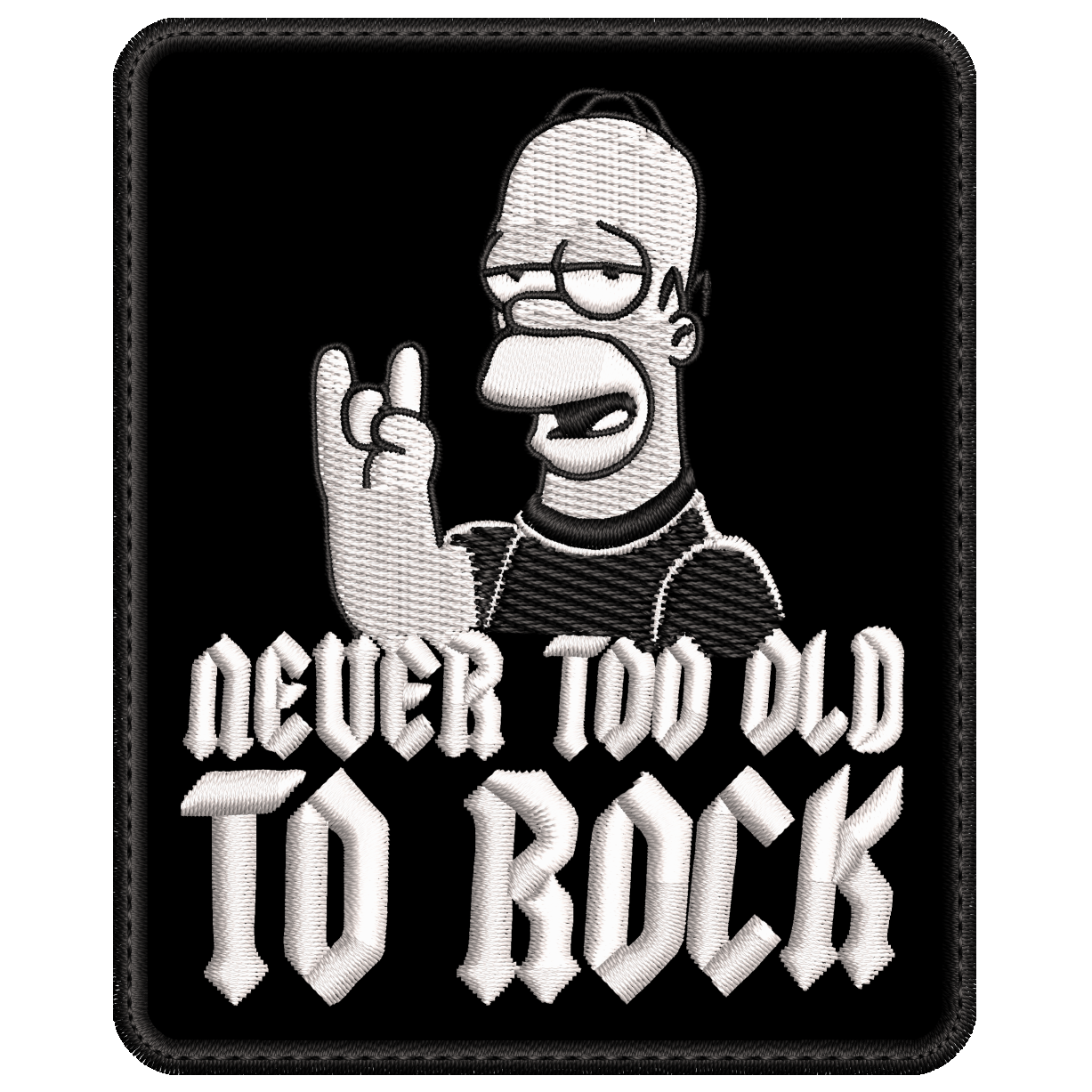 Parche Bordado NEVER TOO OLD TOO ROCK Homero Simpson